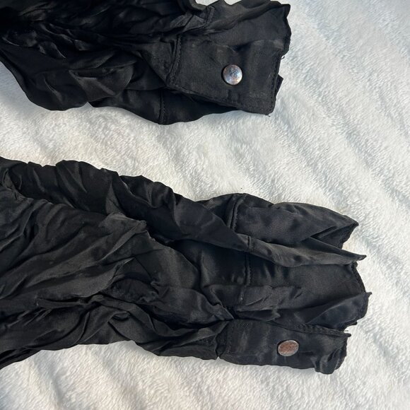 Babette Womens Black Textured Crinkle Button-Up Shirt Small Long Sleeve Casual - Picture 10 of 10